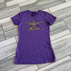 Disney Aladdin Womens T Shirt Small S Rhinestone Logo Purple Camisa Genie